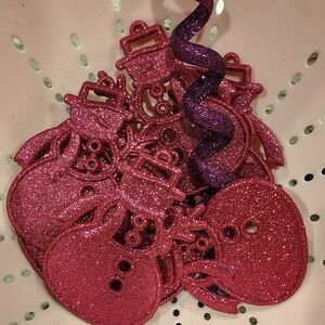 10 Glittery Sparkle Pink Snowman And 1 Large Silver Bulb